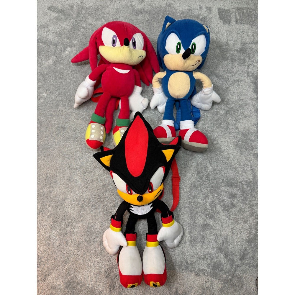 Sega Backpack Kids OS Multicolor Sonic Knuckles Shadow‎ Plush Set of 3 Bundle